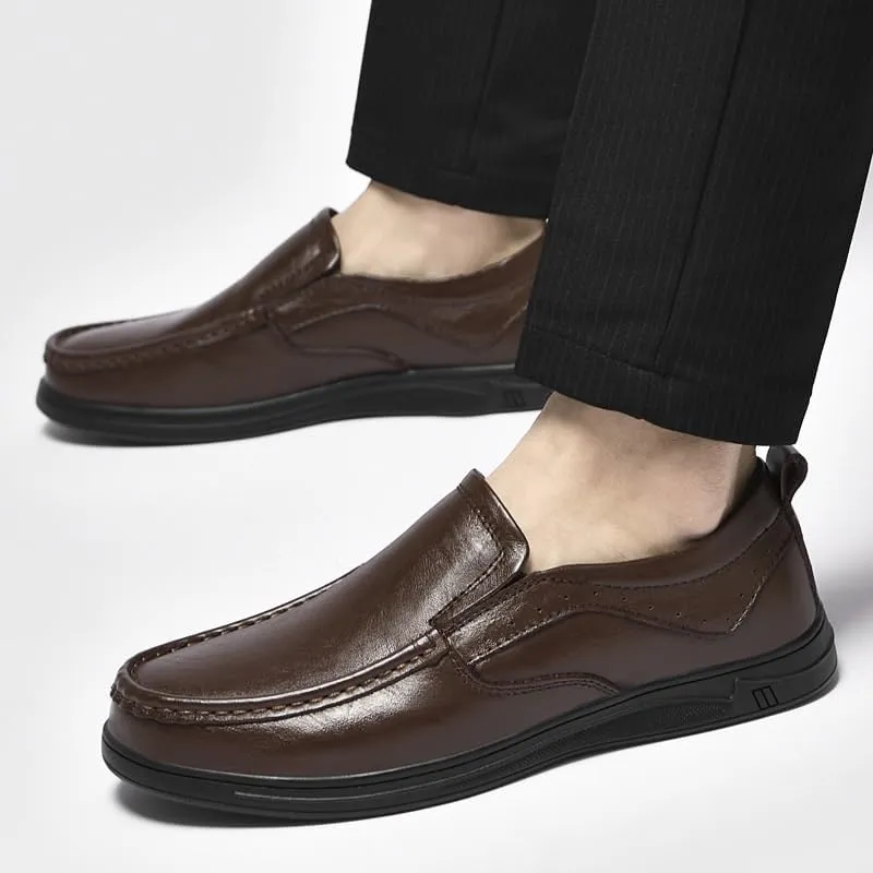 Men's Classic Leather Oxford Shoes Summer Dress Shoes Business Formal Slip-On Comfortable Derby Shoes(Brown,7)