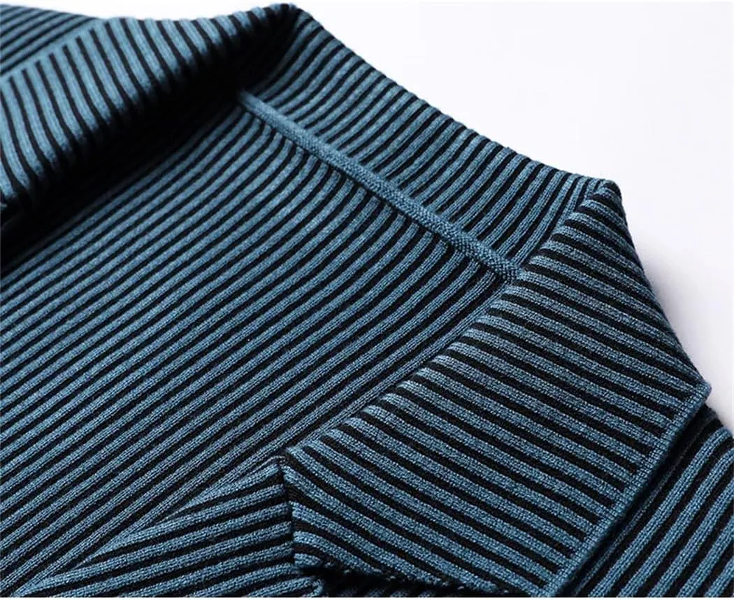 Mens Clothes Fashion Trendy Slim Fit Blazer Jackets Elegant Knitted Suit Men Striped Casual Coat
