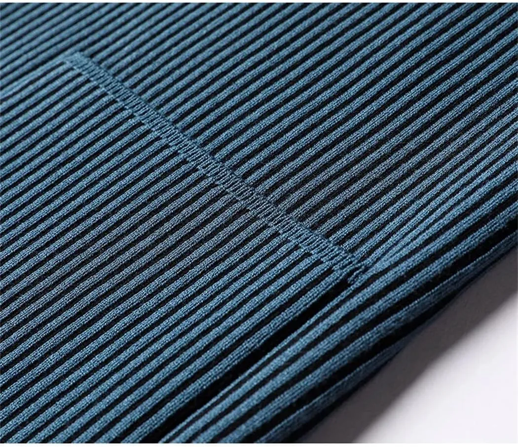 Mens Clothes Fashion Trendy Slim Fit Blazer Jackets Elegant Knitted Suit Men Striped Casual Coat