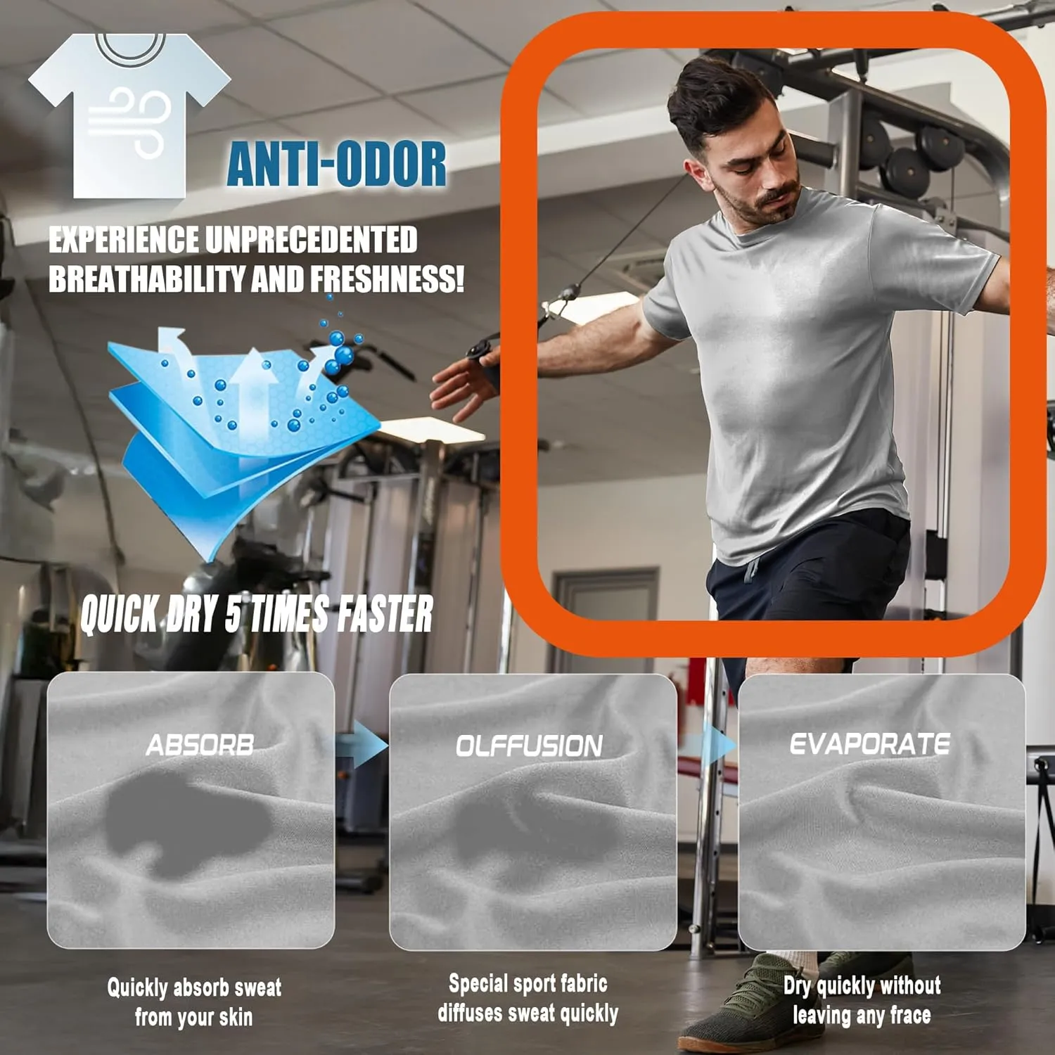 Men's Cooling Athletic Shirts Bamboo Viscose Anti Odor Moisture Wicking Workout Short Sleeve Lightweight Gym Tee