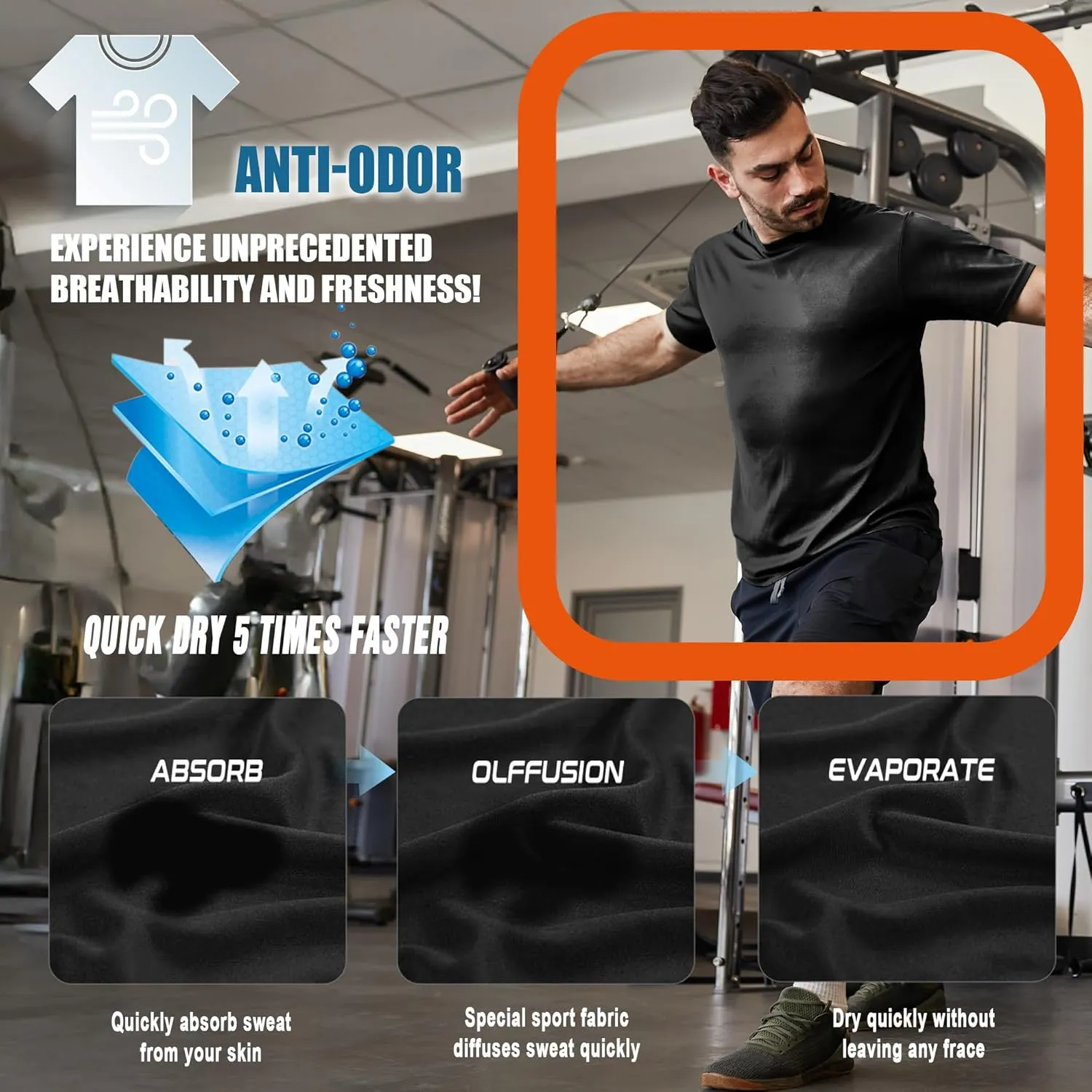 Men's Cooling Athletic Shirts Bamboo Viscose Anti Odor Moisture Wicking Workout Short Sleeve Lightweight Gym Tee