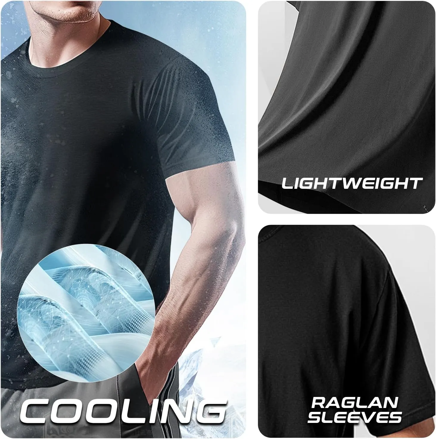 Men's Cooling Athletic Shirts Bamboo Viscose Anti Odor Moisture Wicking Workout Short Sleeve Lightweight Gym Tee