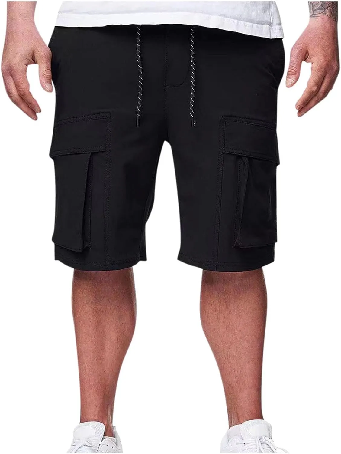 Mens Cotton Cargo Shorts with Pockets Quick Dry Athletic Running Workout Gym Elastic Casual Basketball Trunks