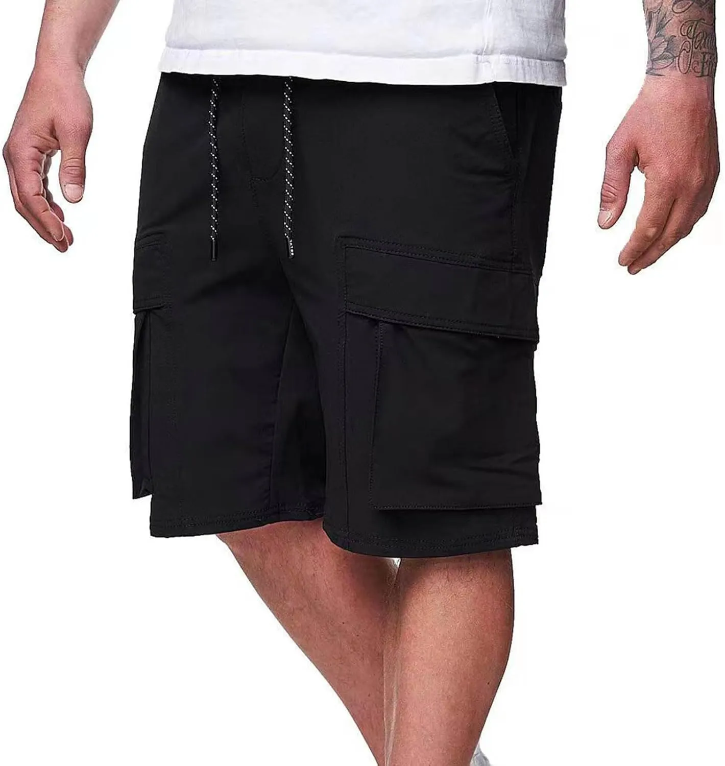 Mens Cotton Cargo Shorts with Pockets Quick Dry Athletic Running Workout Gym Elastic Casual Basketball Trunks