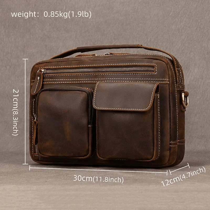 Mens Crossbody Bags Crazy Horse Vintage Leather Sling Bag