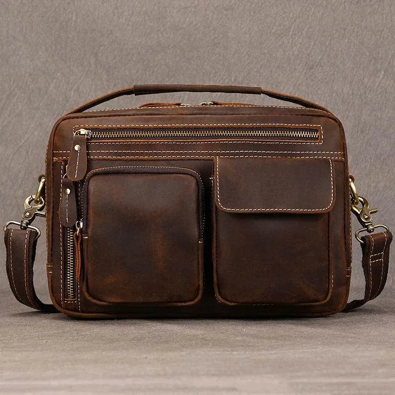Mens Crossbody Bags Crazy Horse Vintage Leather Sling Bag