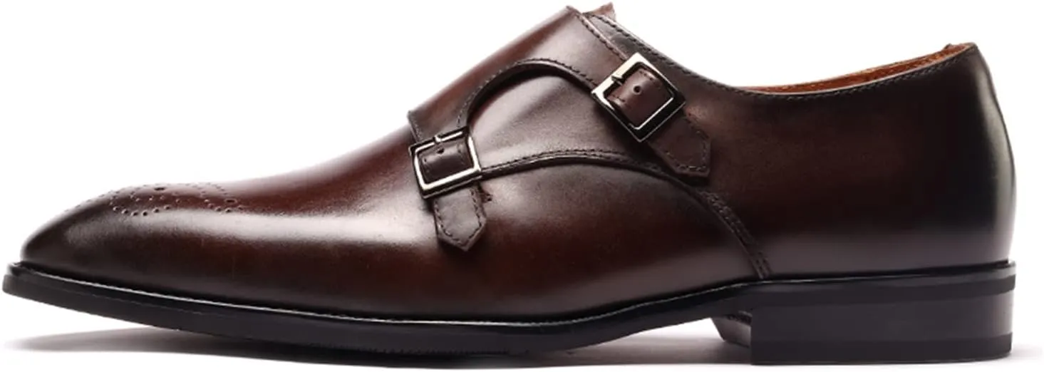 Men’s Dress Shoes Monk Strap Medallion Calf Leather for Business,Casual
