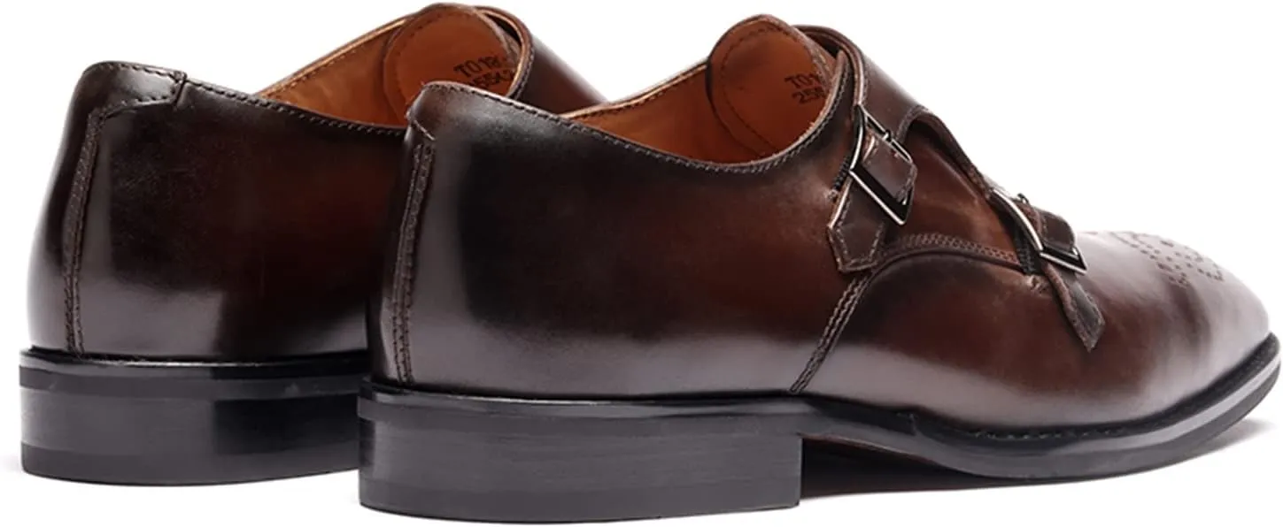 Men’s Dress Shoes Monk Strap Medallion Calf Leather for Business,Casual