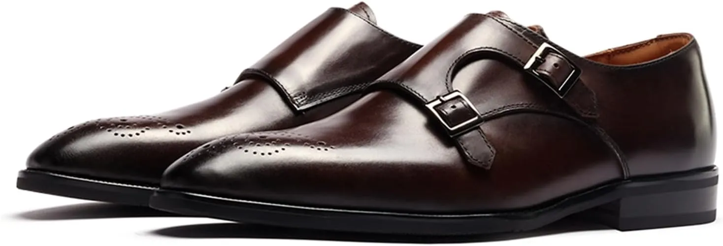 Men’s Dress Shoes Monk Strap Medallion Calf Leather for Business,Casual