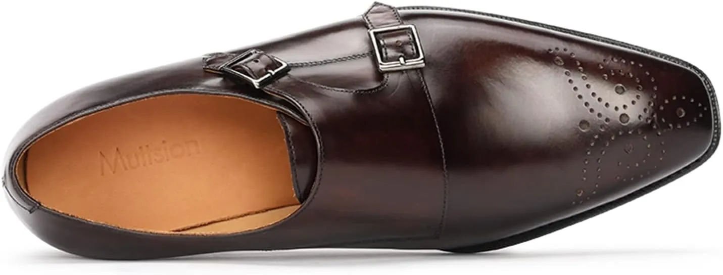 Men’s Dress Shoes Monk Strap Medallion Calf Leather for Business,Casual