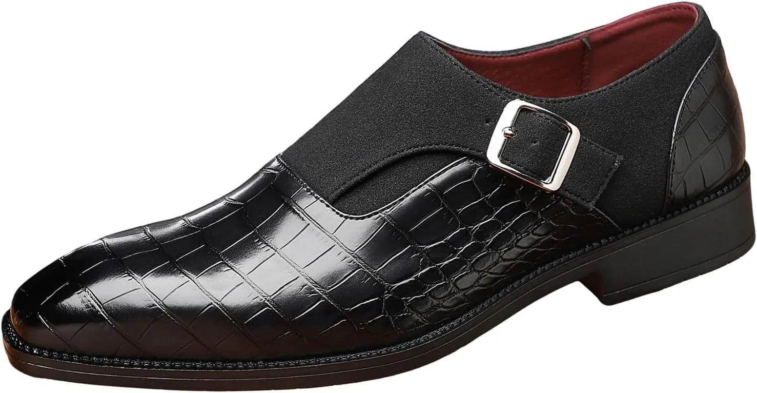 Men's Formal Monk Strap Dress Shoes, PU Leather, Black, Double Stitching