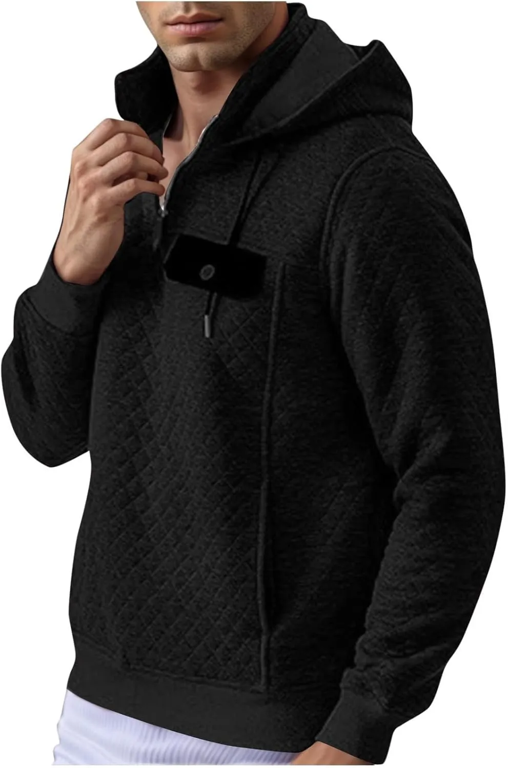 Mens Hoodies Waffle Long Sleeve Loose Tops Fall Quarter Zip up Hooded/No Hooded Sweatshirt Comfy Pullovers Clothes