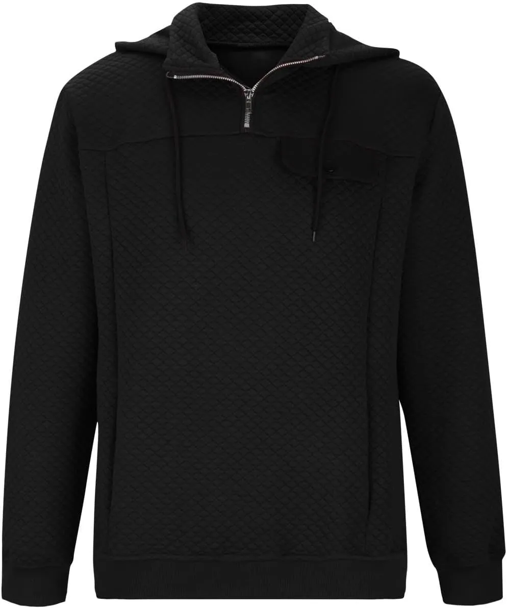 Mens Hoodies Waffle Long Sleeve Loose Tops Fall Quarter Zip up Hooded/No Hooded Sweatshirt Comfy Pullovers Clothes