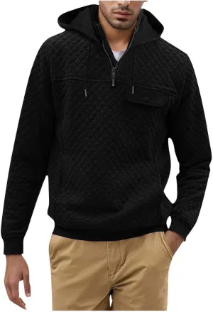 Mens Hoodies Waffle Long Sleeve Loose Tops Fall Quarter Zip up Hooded/No Hooded Sweatshirt Comfy Pullovers Clothes