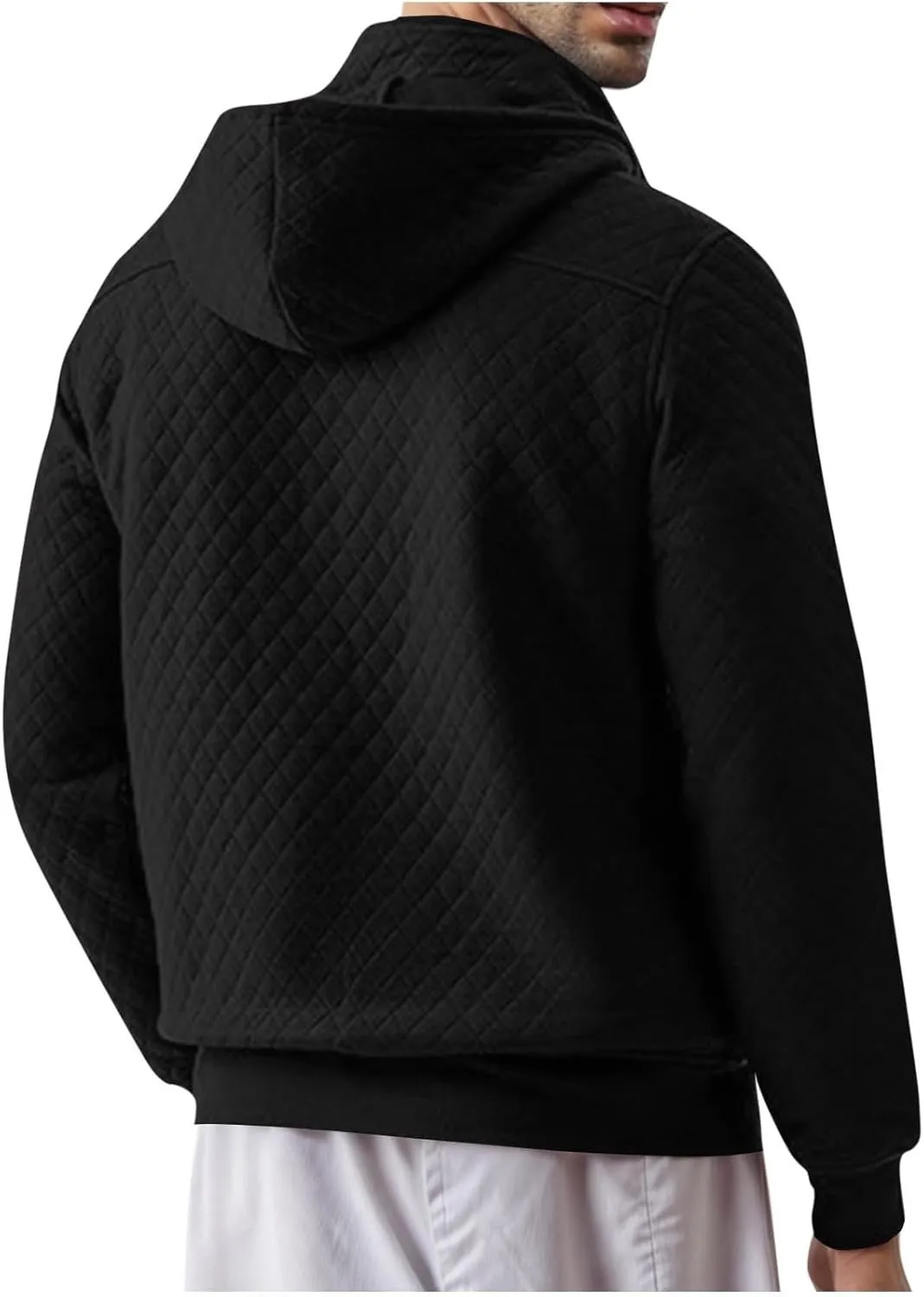 Mens Hoodies Waffle Long Sleeve Loose Tops Fall Quarter Zip up Hooded/No Hooded Sweatshirt Comfy Pullovers Clothes