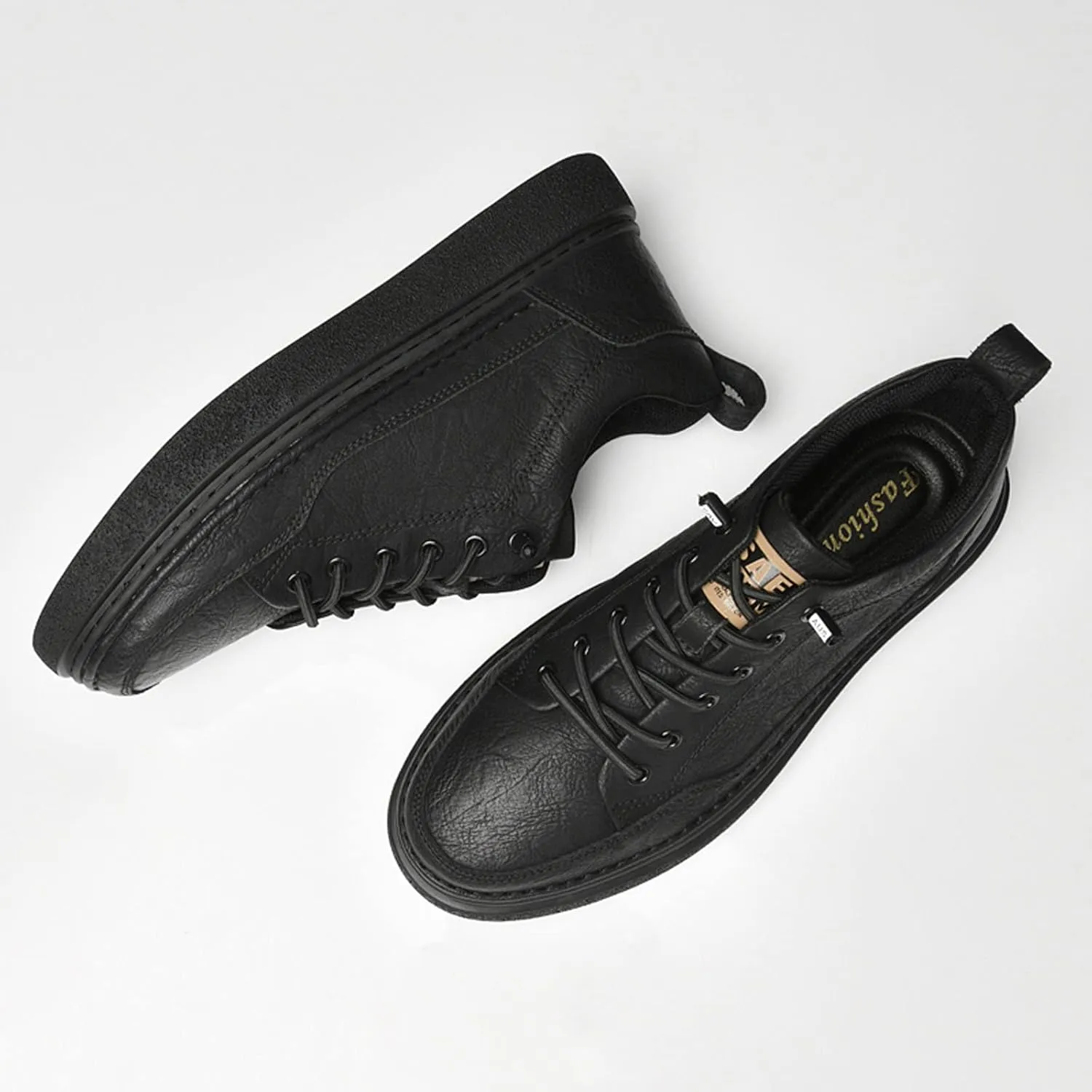 Mens Invisible Height Increasing Sneakers Cowhide Leather Moccasin Lace Up Elevator Dress Shoes - Extra 1.96 Inches Taller