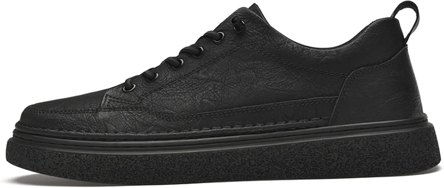 Mens Invisible Height Increasing Sneakers Cowhide Leather Moccasin Lace Up Elevator Dress Shoes - Extra 1.96 Inches Taller