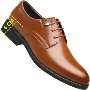 Men's Invisible Insole Height Increasing Elevator Oxfords Lacing Dress Shoes 2.4 Inches Taller Faux Leather Burnished Almond Toe Solid Color Block Heel Formal Men