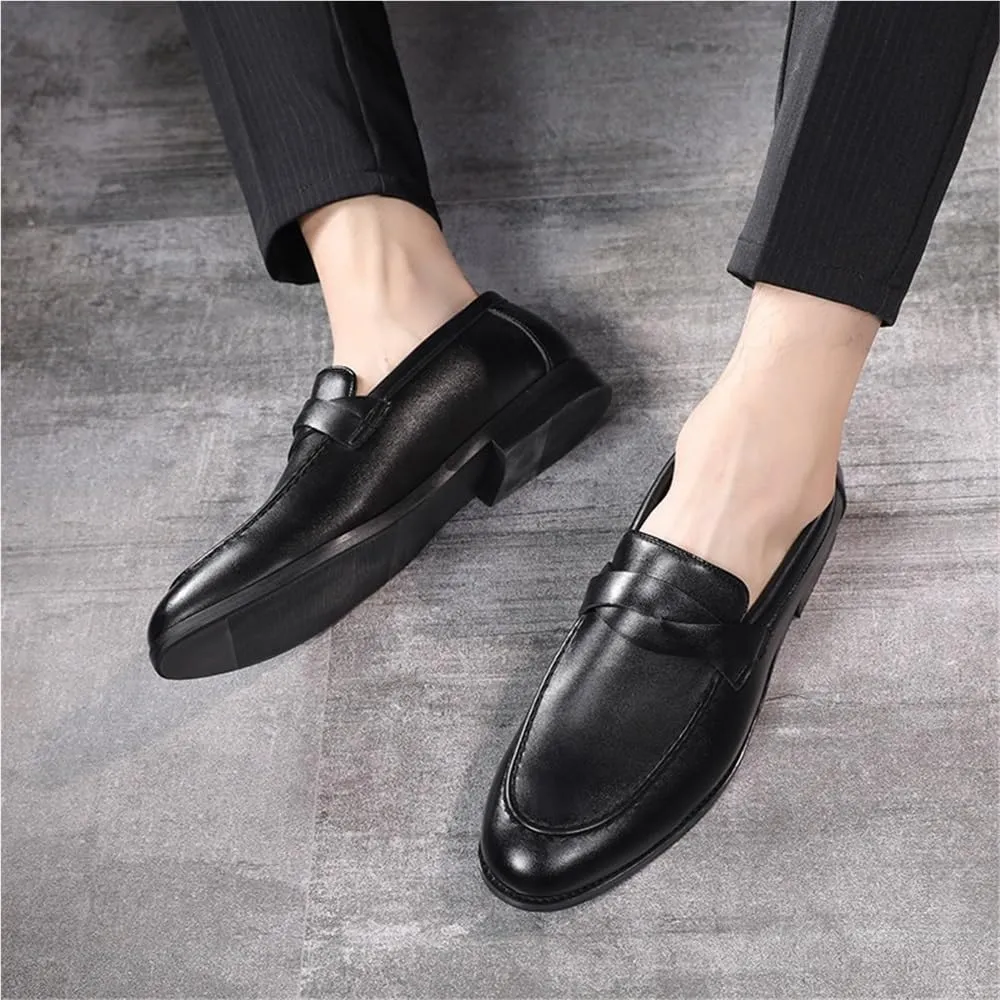 Mens Korean Style Genuine Leather Dress Shoes Pointed Toe Slip On Elegant Low Top Bean Wedding Classic Brown