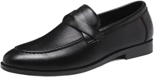 Mens Korean Style Genuine Leather Dress Shoes Pointed Toe Slip On Elegant Low Top Bean Wedding Classic Brown