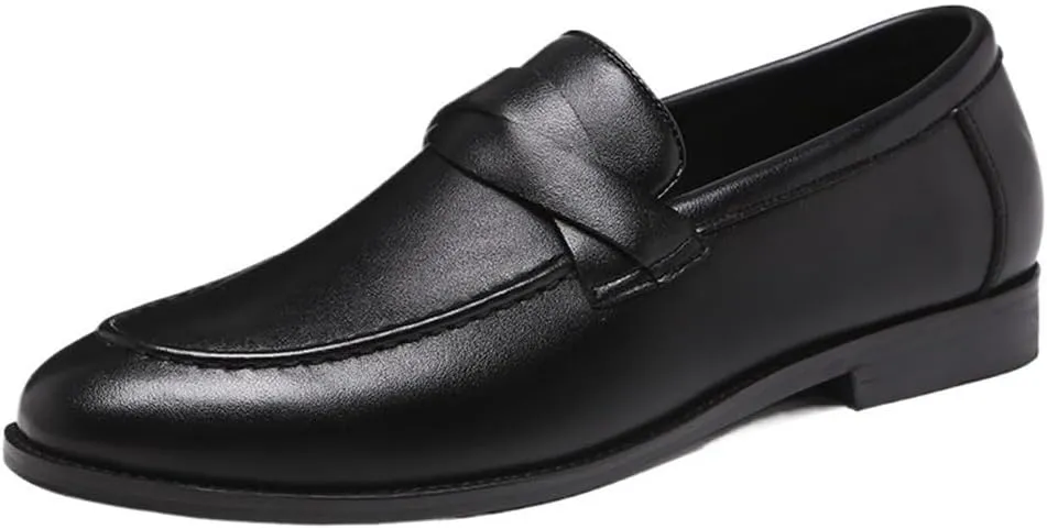 Mens Korean Style Genuine Leather Dress Shoes Pointed Toe Slip On Elegant Low Top Bean Wedding Classic Brown