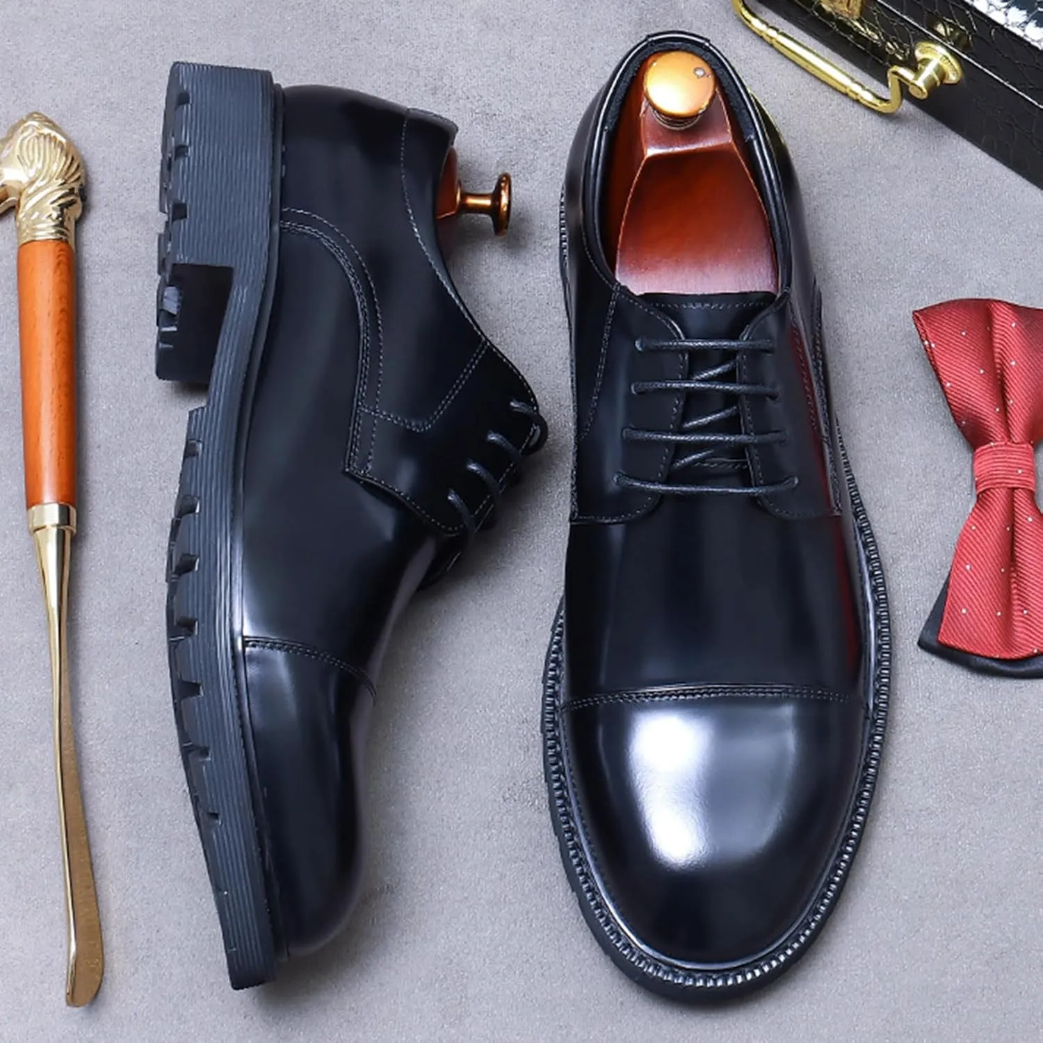 Men's Lace Up Derbys, Genuine Leather School Uniform Shoe Smart Office Work Formal Shoes for Male