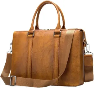 Men's Leather Briefcase Business Handbag, Single Shoulder Crossbody Bag Office Workplace
