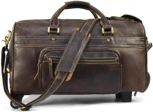 Mens leather cowhide pole case Vintage cowhide travel bag Large capacity suitcase Business travel handbag