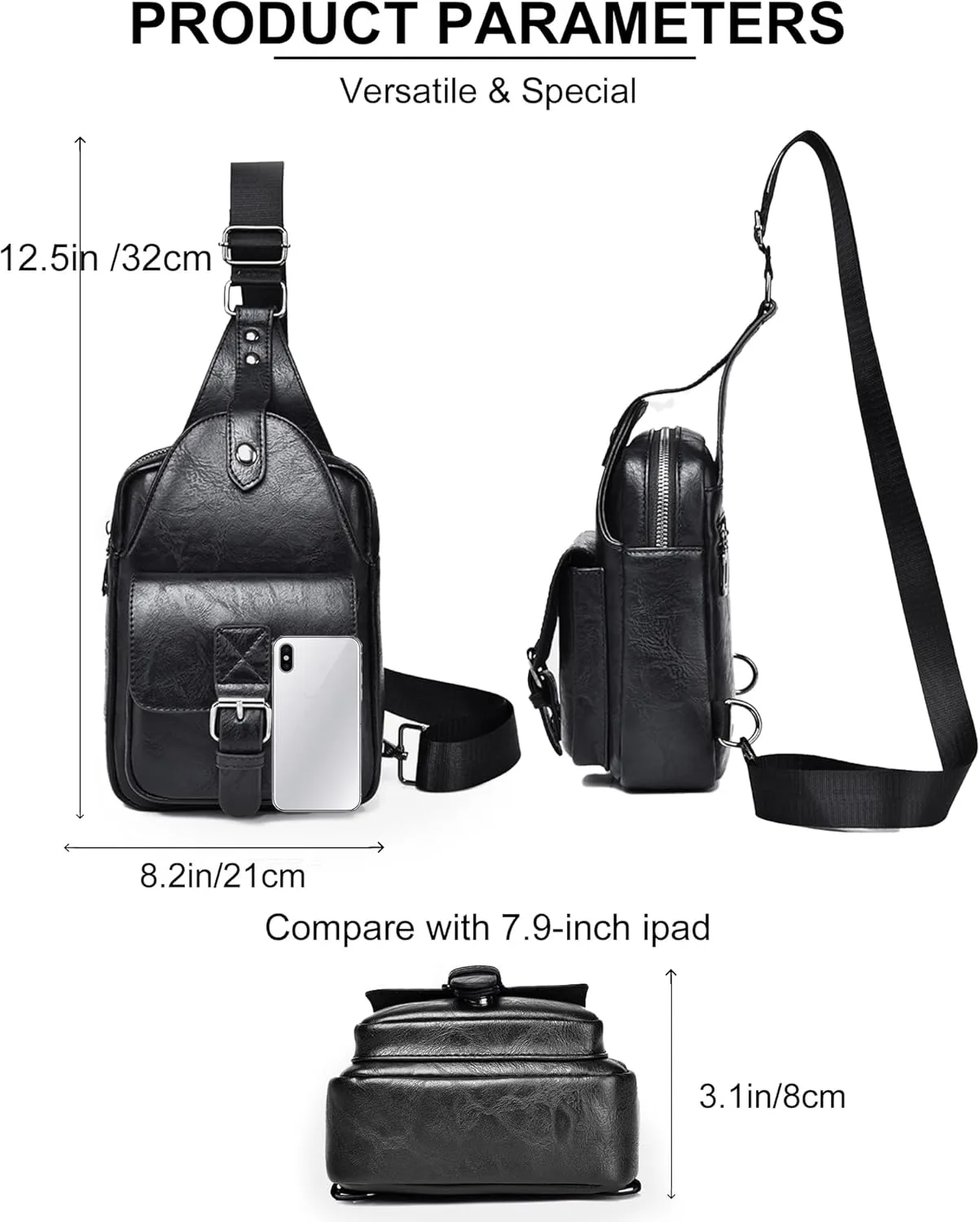 Men's Leather Crossbody Sling Bag - Anti-Theft Multi-pocket Shoulder Bag for Hiking Travel