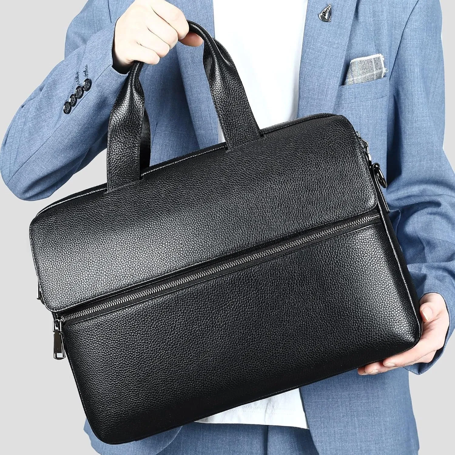 Men's Leather Handbag Casual Computer Bag Business Travel Briefcase Office Workplace