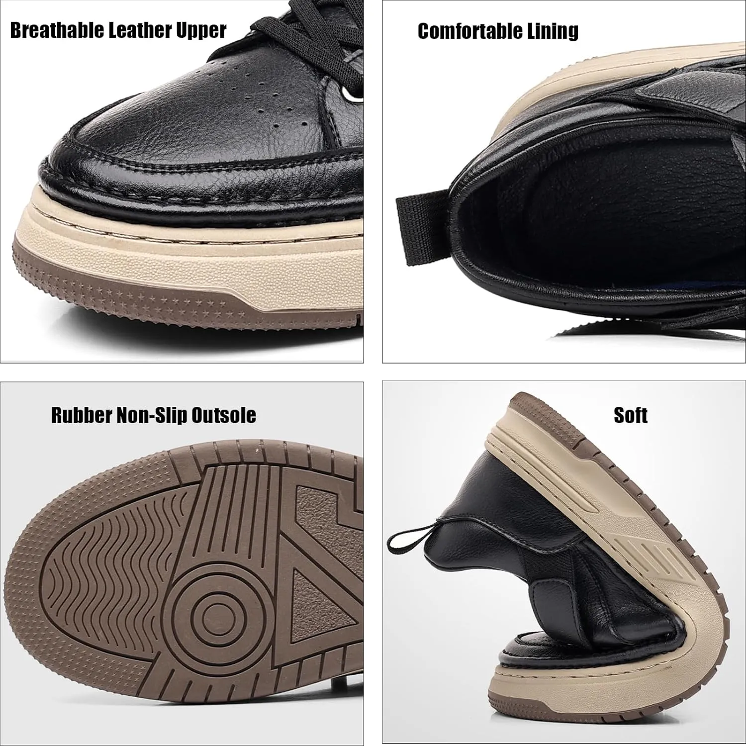 Men's Leather Handmade Fashion Sneakers Classic Lace Up Round Toe Business Casual Shoes Comfort Non-Slip Tennis Driving Walking Shoes