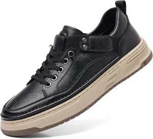 Men's Leather Handmade Fashion Sneakers Classic Lace Up Round Toe Business Casual Shoes Comfort Non-Slip Tennis Driving Walking Shoes