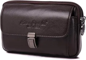 Men's Leather Waist Bag Leather Phone Purse Small Waist Pack Carry Pouch S Size Horizontal Coffee