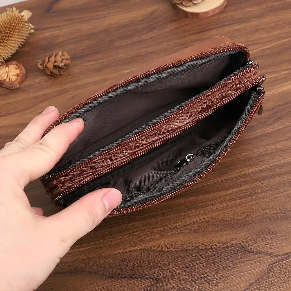 Men's Leather Waist Bag Leather Phone Purse Small Waist Pack Carry Pouch S Size Horizontal Coffee