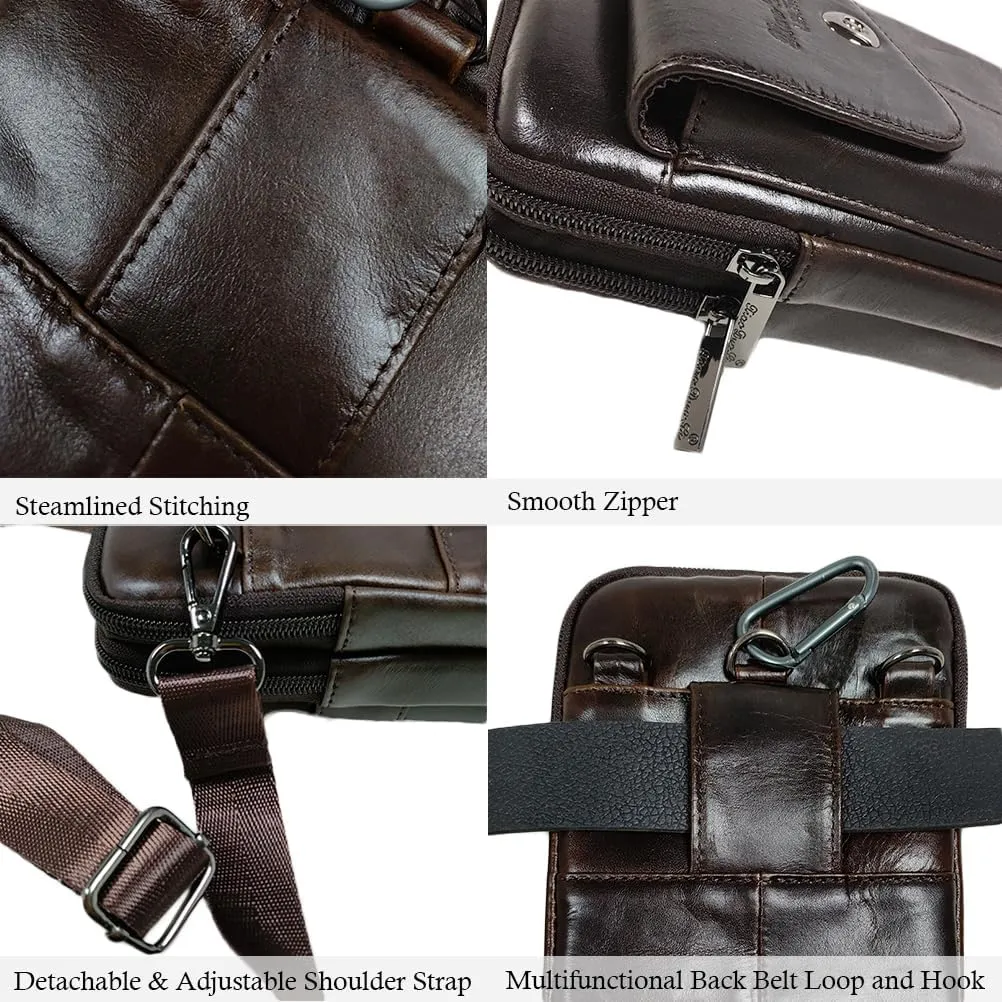 Men's Leather Waist Bag Messager Pouch Phone Purse Small Waist Pack For iPhone 15 14 12 11 Pro X Xs 8 7 Plus 6 6S Galaxy S20 S10 S9 S8 Style2-Coffee