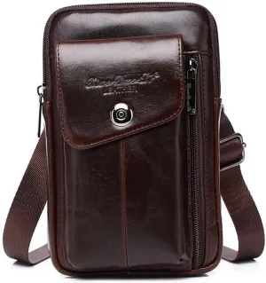 Men's Leather Waist Bag Messager Pouch Phone Purse Small Waist Pack For iPhone 15 14 12 11 Pro X Xs 8 7 Plus 6 6S Galaxy S20 S10 S9 S8 Style2-Coffee