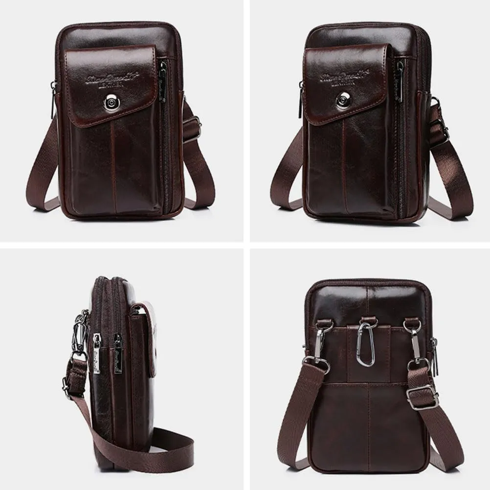 Men's Leather Waist Bag Messager Pouch Phone Purse Small Waist Pack For iPhone 15 14 12 11 Pro X Xs 8 7 Plus 6 6S Galaxy S20 S10 S9 S8 Style2-Coffee