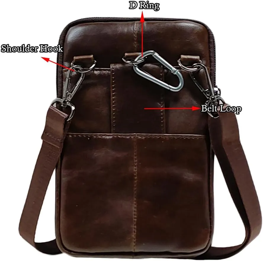 Men's Leather Waist Bag Messager Pouch Phone Purse Small Waist Pack For iPhone 15 14 12 11 Pro X Xs 8 7 Plus 6 6S Galaxy S20 S10 S9 S8 Style2-Coffee