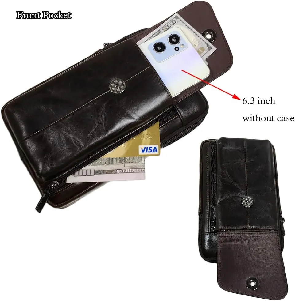 Men's Leather Waist Bag Messager Pouch Phone Purse Small Waist Pack For iPhone 15 14 12 11 Pro X Xs 8 7 Plus 6 6S Galaxy S20 S10 S9 S8 Style2-Coffee