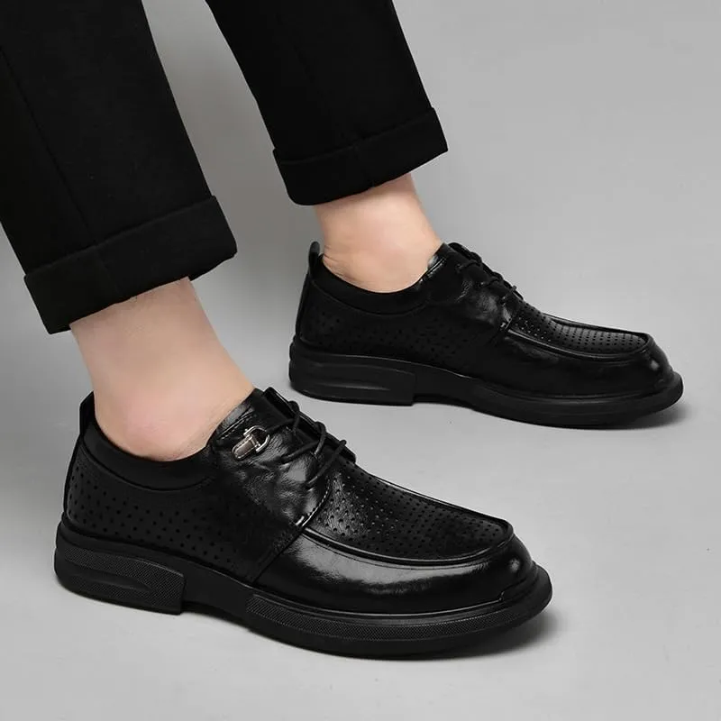 Men's Leather Wingtip Brogue Lace Up Dress Oxfords Lightweight Mesh Breathable Casual Shoes for Business Formal Daily Walking