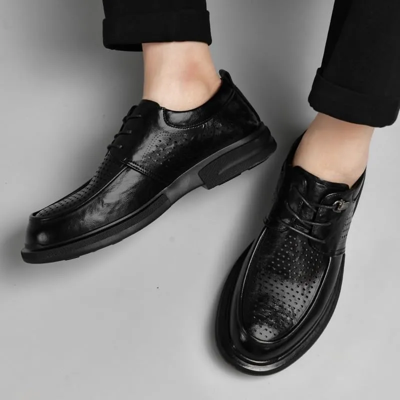Men's Leather Wingtip Brogue Lace Up Dress Oxfords Lightweight Mesh Breathable Casual Shoes for Business Formal Daily Walking