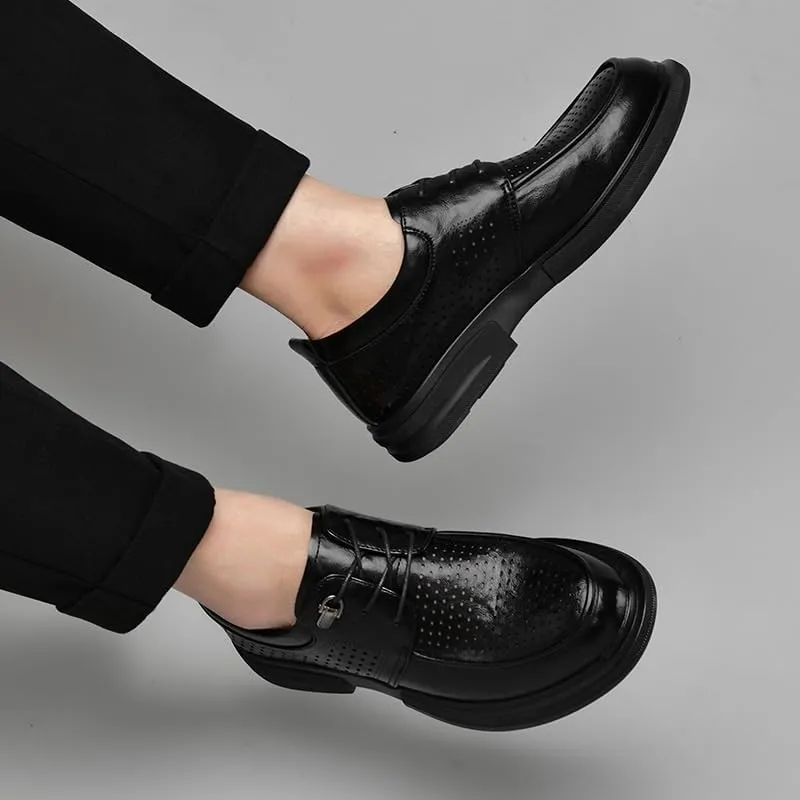 Men's Leather Wingtip Brogue Lace Up Dress Oxfords Lightweight Mesh Breathable Casual Shoes for Business Formal Daily Walking