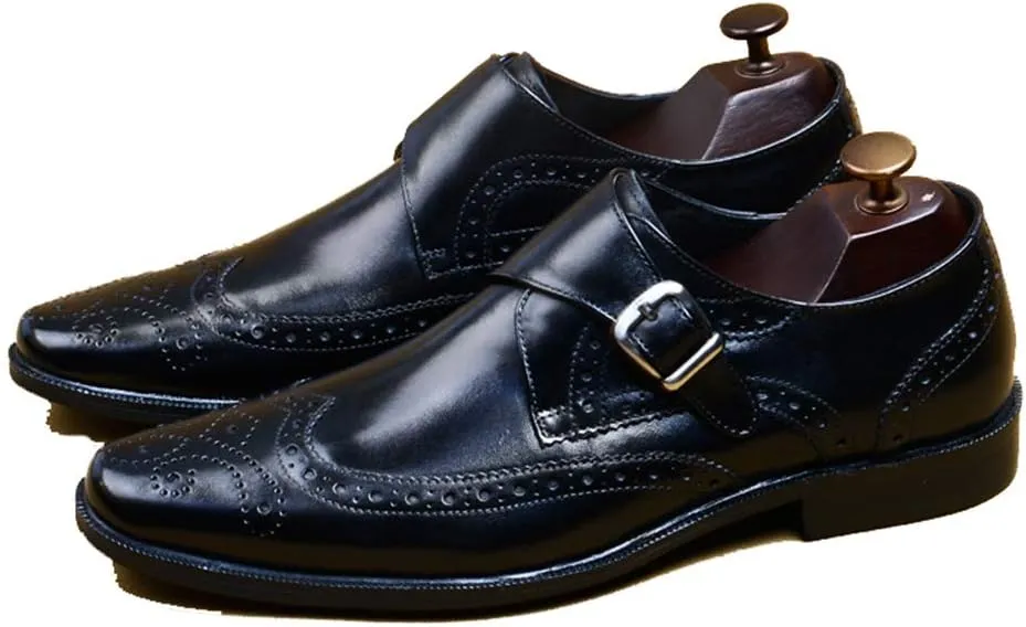 Men's Monk Shoes，Buckle Dress Shoes Urban Walking Work Banquet Business Leather Shoes,Black- 41/UK 7.5/US 8