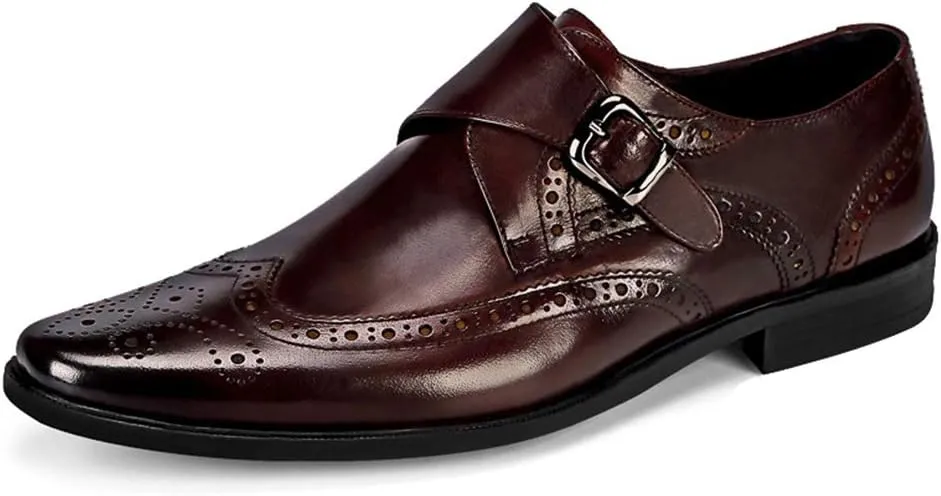 Men's Monk Shoes，Buckle Dress Shoes Urban Walking Work Banquet Business Leather Shoes,Brown- 41/UK 7.5/US 8