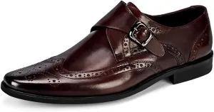 Men's Monk Shoes，Buckle Dress Shoes Urban Walking Work Banquet Business Leather Shoes,Brown- 41/UK 7.5/US 8