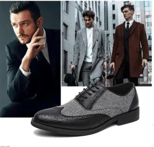 Men's Oxford Shoes | Lace-Up, Pointed Toe, Wingtip Design | Two-Tone Leather, Anti-Slip Block Heel, Ideal for Business and Formal Events Mens Dress Shoes