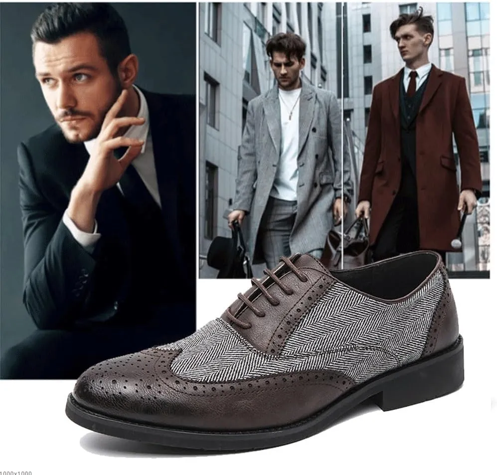 Men's Oxford Shoes | Lace-Up, Pointed Toe, Wingtip Design | Two-Tone Leather, Anti-Slip Block Heel, Ideal for Business and Formal Events Mens Dress Shoes