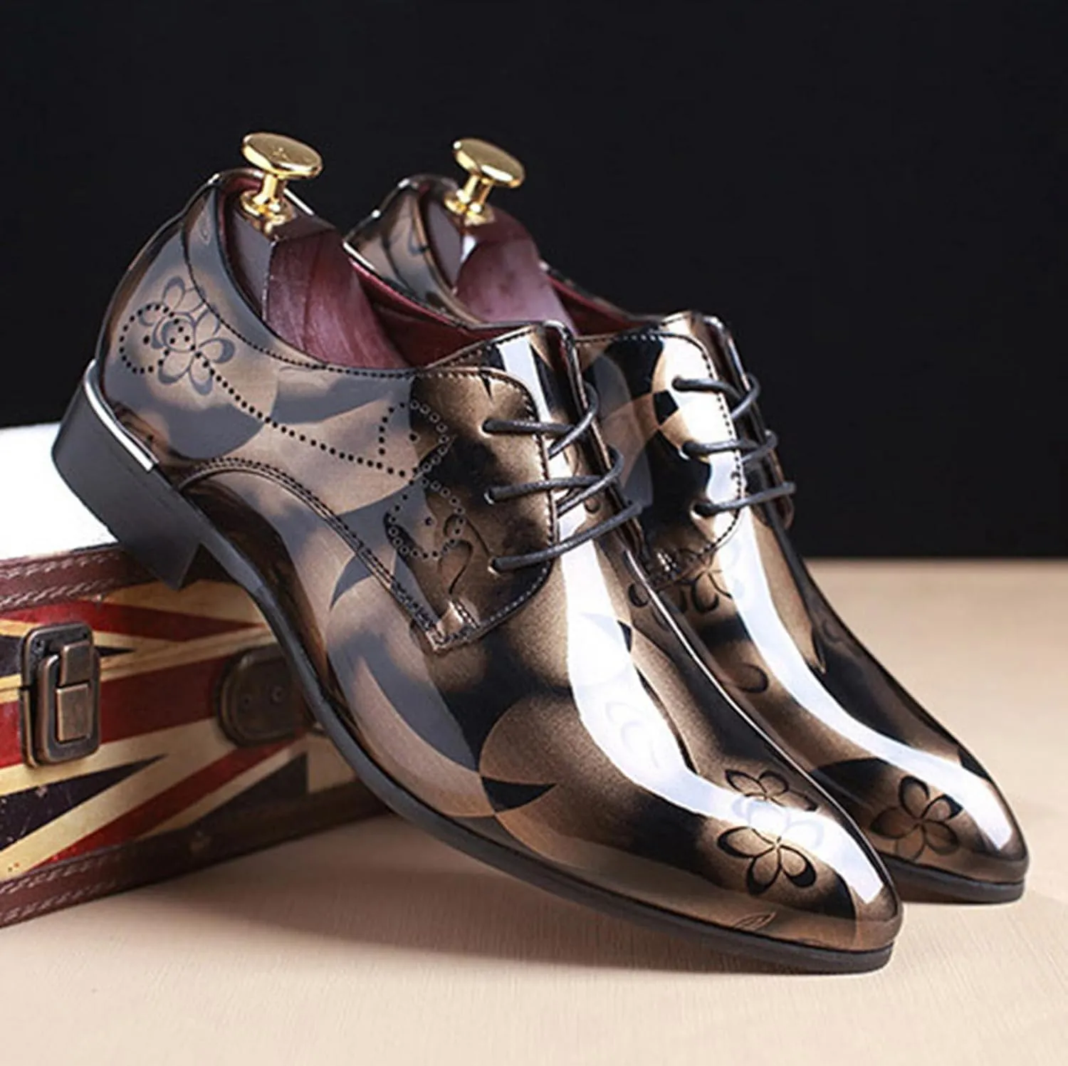 Men's Patent PU Leather Derby Shoes Wedding Wingtip Dress Shoes Men's Formal Footwear
