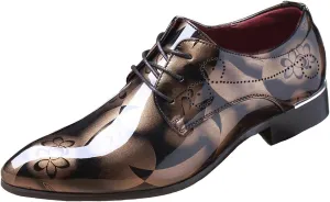 Men's Patent PU Leather Derby Shoes Wedding Wingtip Dress Shoes Men's Formal Footwear