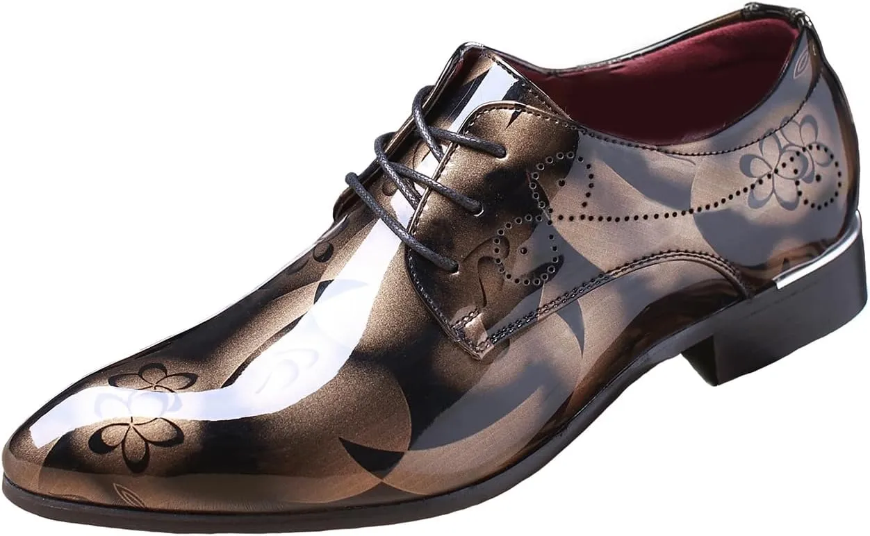 Men's Patent PU Leather Derby Shoes Wedding Wingtip Dress Shoes Men's Formal Footwear
